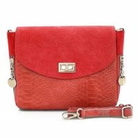 VERA PELLE torebka damska zamszowa listonoszka z paskiem V290 czerwona