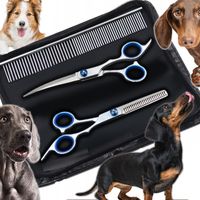 NOŻYCZKI DO STRZYŻENIA PSÓW GRZEBIEŃ ZESTAW DLA PSA OSTRE ZAKRZYWIONE ETUI