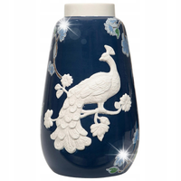 WAZON CERAMICZNY 26cm GRANATOWY BIAŁY WYSOKI NA KWIATY BUKIET DO SALONU