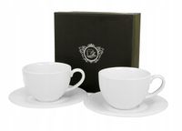 ELEGANCKI BIALY ZESTAW FILIŻANKA + SPODEK 2szt 240ml KOMPLET PORCELANOWY