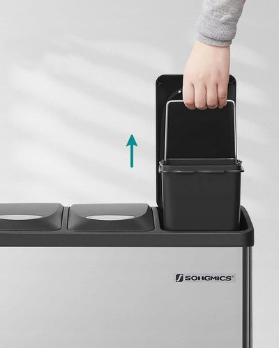 Kosz na śmieci odpady METALOWY 3 KOMORY do segregacji recykling 24l srebrny na Arena.pl