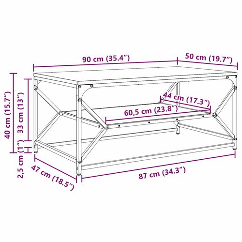 Stolik kawowy Szary dąb sonoma 90 x 50 x 40 cm na Arena.pl