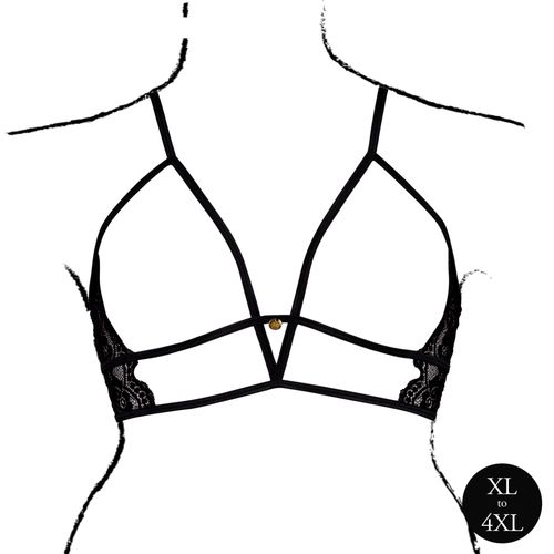 Open Cup Triangle Bra With Lace And Adjustable Sliders - Plus Size - Black na Arena.pl