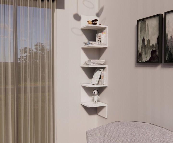 PÓŁKA NAROŻNA ŚCIENNA, BIAŁA WISZĄCA, MATOWA zdjęcie 5