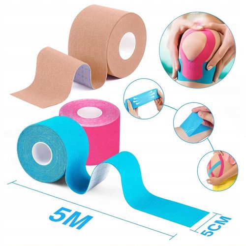 4x TAŚMA KINEZJOLOGICZNA TEJPY TAPE PLASTRY KINESIOTAPING WODOODPORNA 5M na Arena.pl
