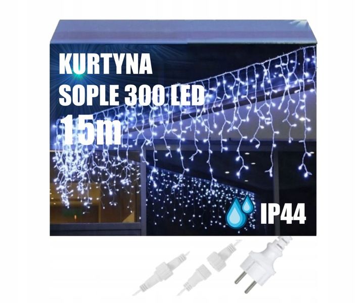 SOPLE 300LED LAMPKI ZEWNĘTRZNE IP44 FLASH KURTYNA GIRLANDA ŚWIETLNA 13M zdjęcie 1