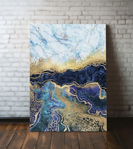 Plakat abstrakcja złota niebieska 70x100 cm na Arena.pl