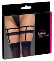 cottelli accessoires podwojne podwiązki aksamitne z koronką czarne s/m