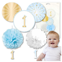zestaw dekoracji na  roczek 1 urodziny dla chłopac niebieski 5 szt.
