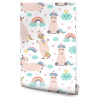 Tapeta Dziecięca JEDNOROŻCE Tęcza Chmury Serduszka