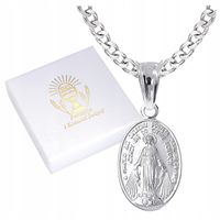 ŁAŃCUSZEK srebrny MEDALIK komunijny Matka Boska Cudowna do Komunii Chrzest