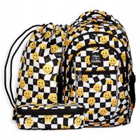 Zestaw plecak szkolny piórnik młodzieżowy krata kratka szachownica emotki