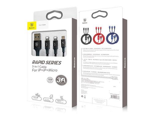 Kabel Baseus 3w1 micro USB + 2x lightning Rapid Series 120cm na Arena.pl