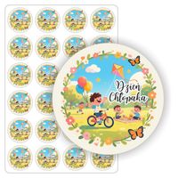NAKLEJKI etykietki nalepki arkusz etykiet DZIEŃ CHŁOPAKA 24 szt. 5 cm