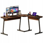 Biurko komputerowe narożne nowoczesne industrialne ciemny brąz loft 148 cm