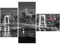 100CM 70CM ZEGAR 3 ELEM TOKYO MOST TĘCZOWY ŚCIENNY OBRAZ