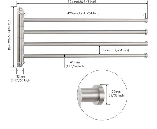 Wieszak na ręczniki KES, 4-ramienny, 19.5", stal nierdzewna, matowy na Arena.pl