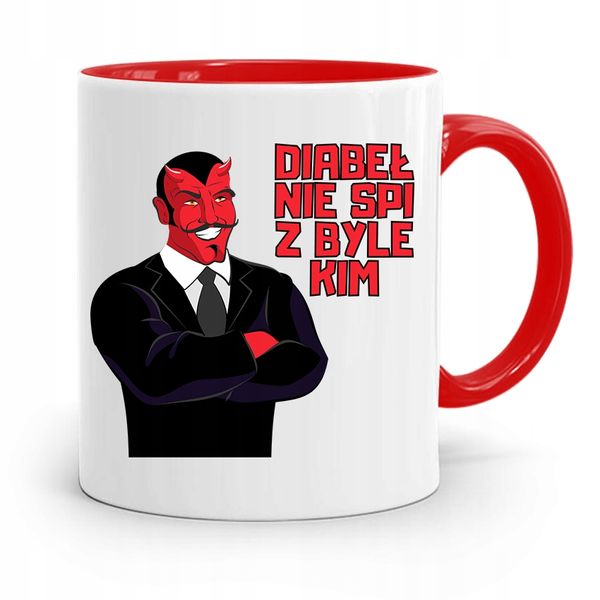 Kubek Czerwony Dla Dziewczyny Diabeł Nie Śpi Z Nadrukiem Ze Zdjęciem zdjęcie 1