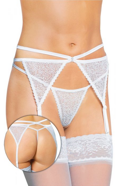 Biały pas do pończoch i stringi SoftLine 3318 S/M zdjęcie 1