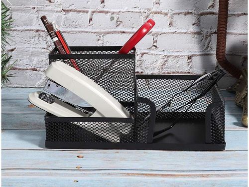 ORGANIZER NA BIURKO AKCESORIA METALOWY CZARNY STABILNY PRAKTYCZNY PORZĄDEK na Arena.pl