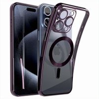 Etui iPhone 15 Pro przezroczyste szkło magnes fioletowe ochronne
