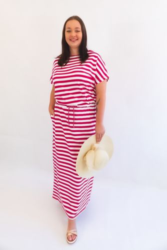 Fuksjowo-biała Sukienka w Paski Maxi S/M na Arena.pl