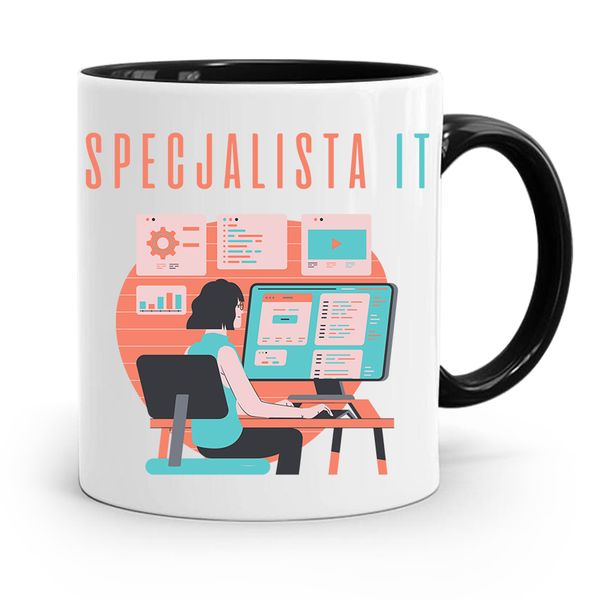 Kubek Czarny Informatyka Programisty Specjalista Z Nadrukiem Ze Zdjęciem zdjęcie 1