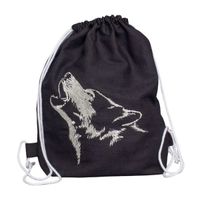 Elegancki Bawełniany Czarny Worek na Plecy z Wilkiem