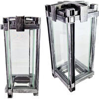 DUŻY ZNICZ SZKLANY 30,5CM DEKORACYJNY NOWOCZESNY NA GRÓB SREBRNY DEKORACJA