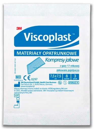 20SZT VISCOPLAST KOMPRESY JAŁOWE Z GAZY 7,5X7,5 CM 3 SZT. zdjęcie 3