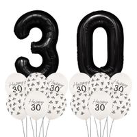 Zestaw balonów na 30 urodziny czarno-biały z kokardkami