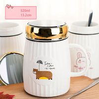 Kubek Ceramiczny Z Pokrywką i Łyżeczką - Idealny Do Szkoły - Biura - 500 ML Biały Miś 500ml