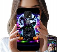ETUI DO MOTOROLA MOTO E7 PLUS - CZARNY KOTEK HALLOWEEN SALEM DYNIA WZORY