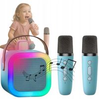 ZESTAW DO KARAOKE GŁOŚNIK 2 MIKROFONY BLUETOOTH HQ GŁOŚNIK 2w1 NIEBIESKI