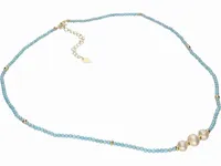 ELEGANCKI POZŁACANY SREBRNY NASZYJNIK AKWAMARYN PERŁY HODOWLANE ODWAGA