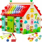 Sorter Drewniany Domek Edukacyjny Cyfry Kostka Cymbałki Kulki dla Dzieci