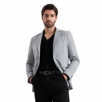 Marynarka męska elegancka z guzikami na mankietach szara V2 OM-BLZB-0114 L