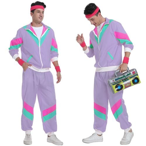 Kostium Dres Lata 80 90 Retro Neon Unisex XXL z Akcesoriami na Imprezę na Arena.pl