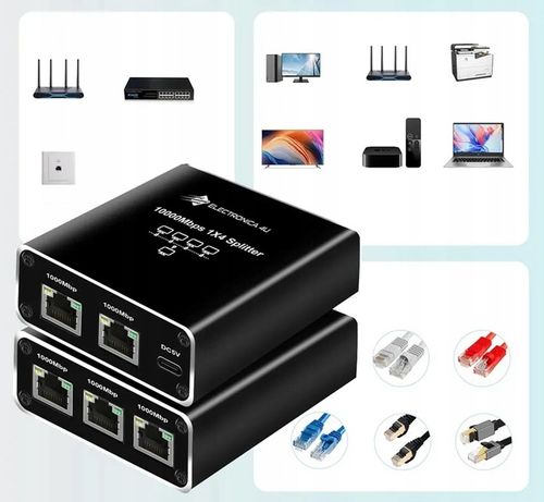 Adapter rozdzielacz mini Switch splitter LAN Ethernet RJ45 4xRJ45 1000M 1GB na Arena.pl