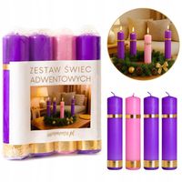 ŚWIECE ADWENTOWE ZESTAW ŚWIEC ADWENTOWYCH komplet do 3x fiolet 1x róż 22 cm