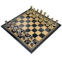 Włoski zestaw figur szachowych Staunton + szachownica z ekoskóry 33 cm