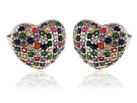 RODOWANE SREBRNE KOLCZYKI SERCA KOLOROWE CYRKONIE