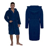 Granatowy szlafrok męski z kapturem ciepły miękki L/XL