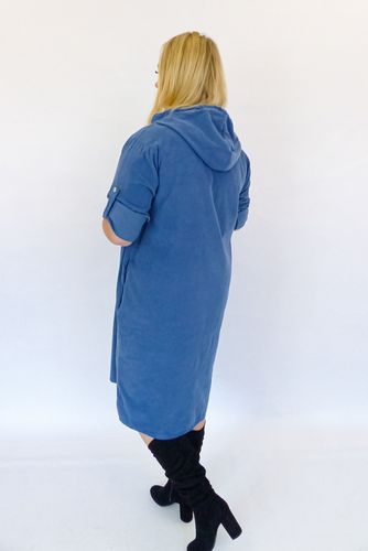 Niebieska Sztruksowa Sukienka z Kapturem UNI na Arena.pl
