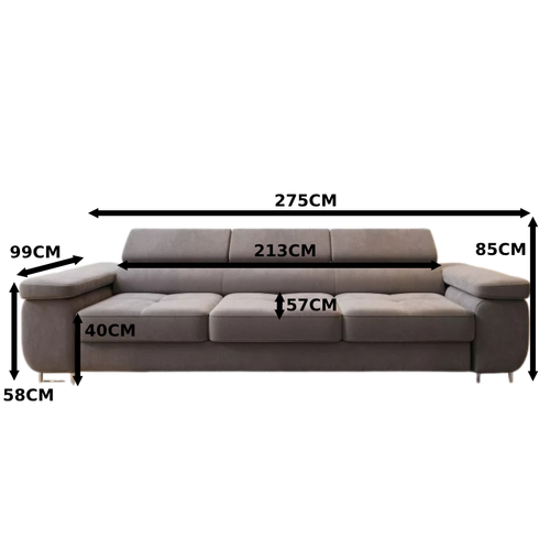 Sofa Vemo Base z funkcją spania i regulowanymi zagłówkami na Arena.pl