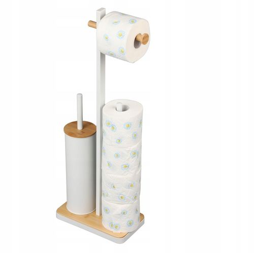 Stojak na papier toaletowy z uchwytem i szczotką WC biały bambus YOKA na Arena.pl
