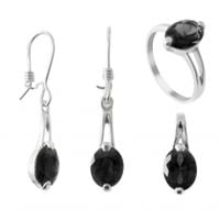 SREBRNY KOMPLET KLASYCZNY Z CZARNYMI CYRKONIAMI SREBRO PRÓBY 925