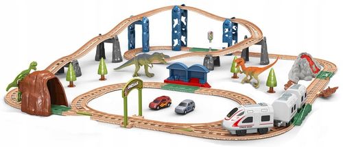 Interaktywna KOLEJKA elektryczna DŹWIĘKI pociąg wagony zwrotnice dinozaury na Arena.pl