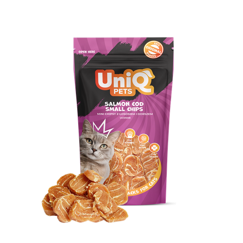 Smaczki dla kota przysmaki mini chipsy z łososiem i dorszem 50g UNIQ PETS na Arena.pl