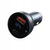 BASEUS MOCNA ŁADOWARKA SAMOCHODOWA ZASILACZ USB-A USB-C 65W Z KABELEM USB-C